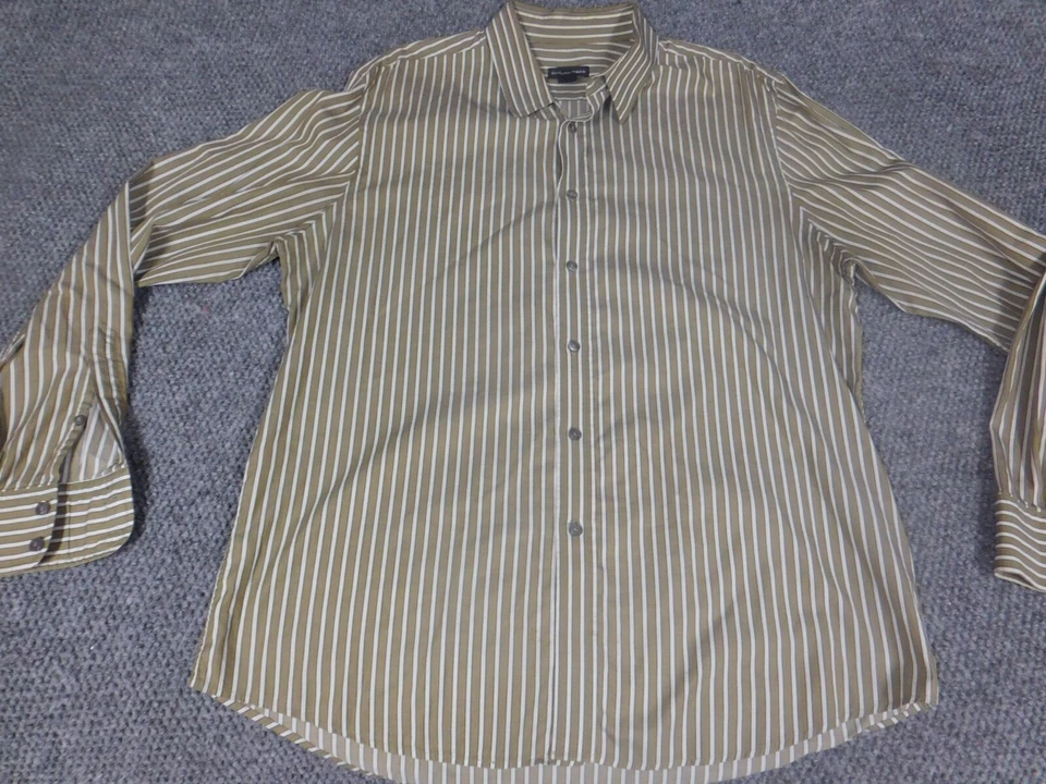 Club Monaco Mens Shirt Large olive striped button down - Image 2 of 4