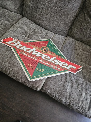 vintage rare BUDWEISER DRAUGHT ANHEUSER BUSCH TIN SIGN metal Beer bar tacker htf