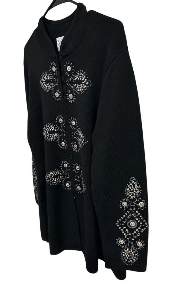 Cárdigan Suéter Pamela McCoy Negro Adornado Manga Larga Detalles Estrás Foto 3 de 4