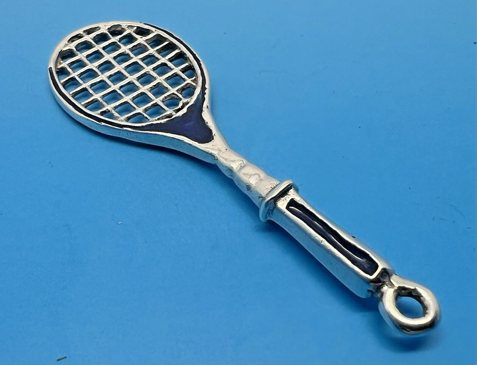SOLID SILVER & ENAMEL TENNIS RACKET PENDANT LONDO… - image 12