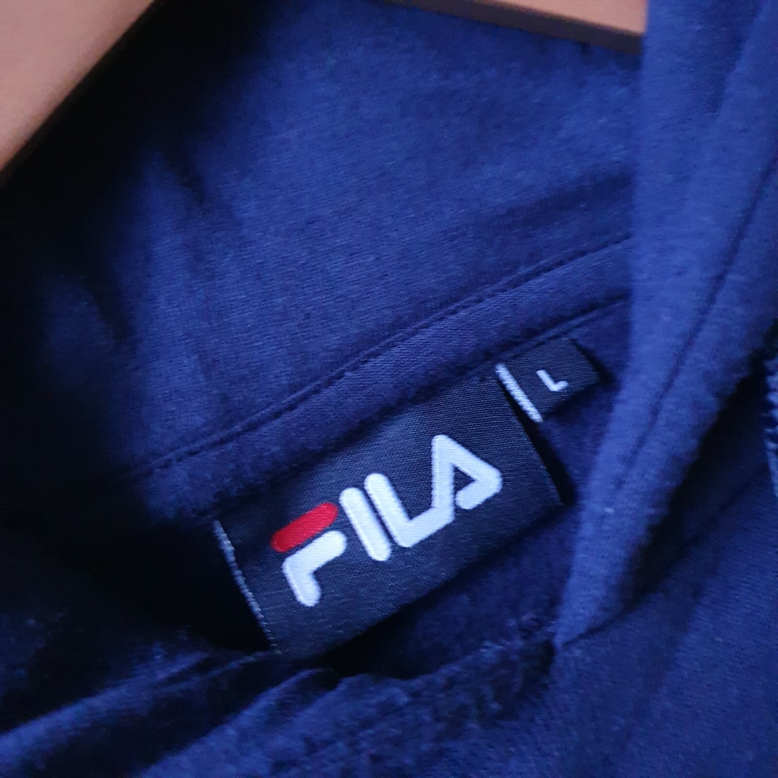 Fila men's Size L Hoodie sweatshirt Hooded Long Sleeve Big logo Blue white Red