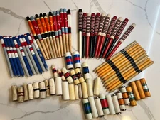 LARGE LOT OF YAKAMA HAND MADE  STICK GAME BEADWORK NATIVE AMERICAN PLATEAU W/BOX