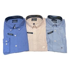 Nautica Mens Classic Fit Wrinkle Resistant Non-Iron Striped Stretch Poplin Shirt