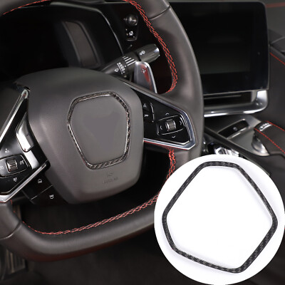 Carbon Fiber Steering Wheel Logo Border Frame Trim For 2020-25 Corvette C8 US