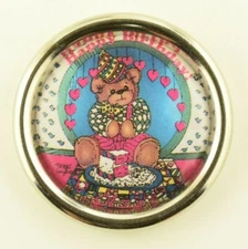 1998 Teddy Bear Happy Birthday Phyllis McKenzie Signed Big Art Button A4