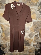 1940" brown dress original with beaded panels