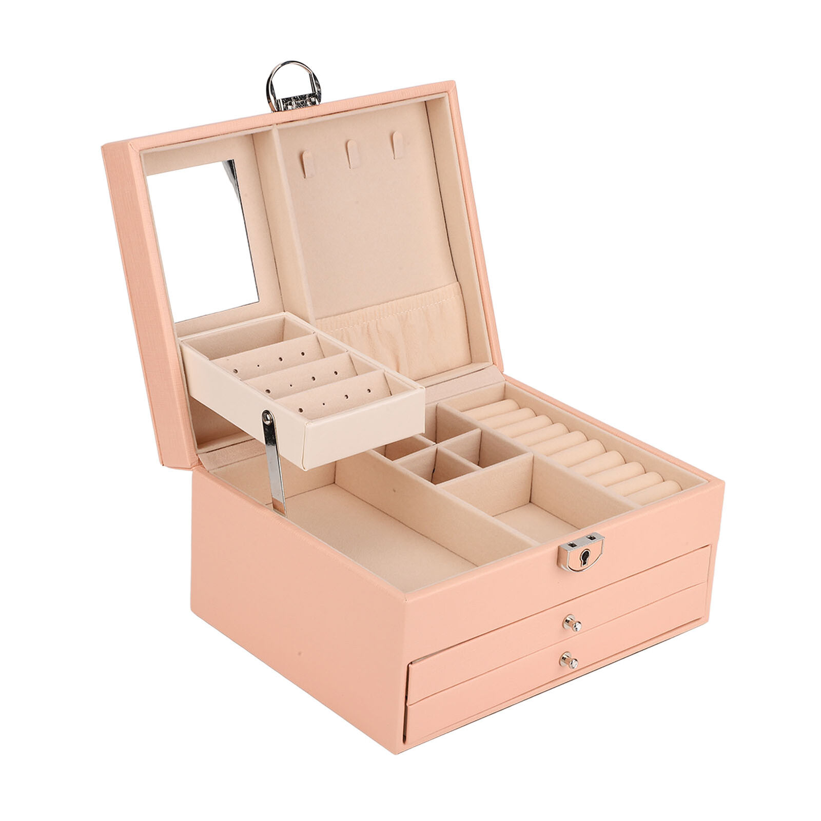 Image of (Sakura Pink) Jewelry Storage Box Multi Layer Large Capacity PU Leder-Schmu FAT