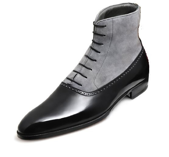Handmade Men fashion Gray and black Ankle boots, Men suede  display picture 1