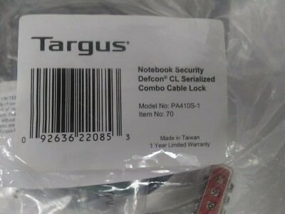 Targus PA410S-1 DEFCON  SCL (Serialized Cable Lock) Single Pack Lock *SEALED/NEW