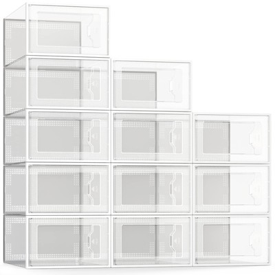 12 Pack Shoe Storage Box, Clear Plastic Stackable Shoe Organizer for Closet