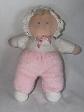 Vintage Eden Pink White Baby Doll Terry Cloth Blue Eyes Bonnet Lace Plush 10  
