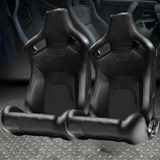 Pair Universal Car Racing Seats Pvc Leather With 2 Sliders Sport Seats Black