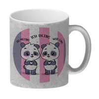 Panda Glitzer-Kaffeebecher Mit Spruch Du Meins Ich Deins Wir Eins