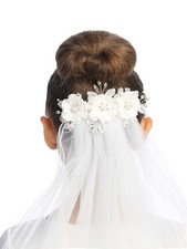 Girls First Communion Veil, Holy 1st Communion Headpiece, Flowers, Pearls