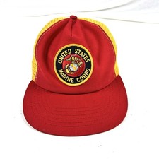 Vintage US Marine Corps Hat Snapback Made in USA Red Yellow Trucker Mesh USMC