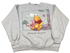 VTG Disney Winnie the Pooh Piglet Sweatshirt Friends Forever Grey Pullover L