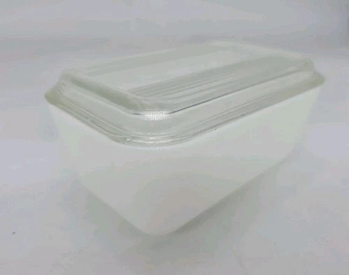 Vintage Pyrex True Opal White Unmarked 502 Refrigerator Dish with Lid