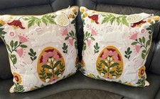 NWT Set Of 2 Floral Embroidered 18x18 Pillow Cotton Hypoallergenic Fill Bunny