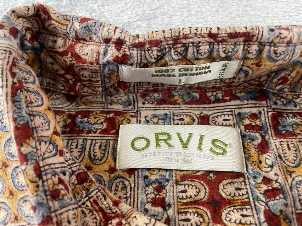 Vintage Orvis Shirt Mens Size Large XL Aztec Indian Pattern Short Sleeve - Image 3 of 4
