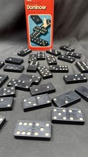 VINTAGE DOUBLE SIX DOMINOES 28 PLASTIC PCS COMPLETE IN ORIGINAL BOX