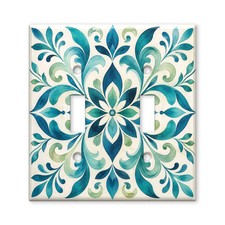 Mediterranean Floral Tile Light Switch Cover, Watercolor Botanical Wall Plate