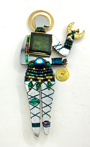 DH104 Liztech 1994 Signed Figural Goddess Mixed Media Wire Wrapped  Brooch