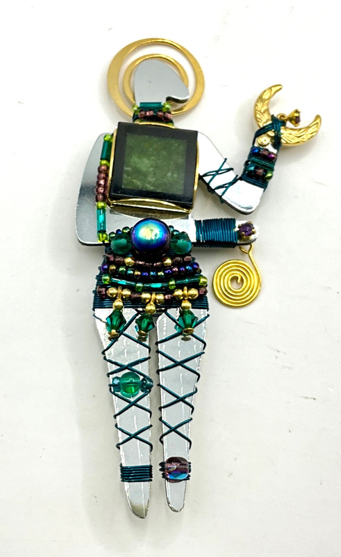 DH104 Liztech 1994 Signed Figural Goddess Mixed Media Wire Wrapped  Brooch