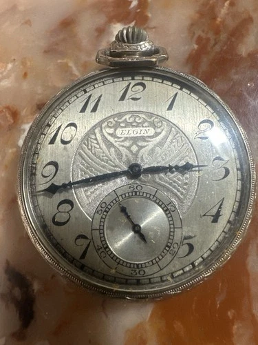 Antique 1920 Elgin Pocket Watch 15 Jewel Keystone Gold Filled Case Art Deco