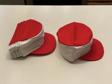 QTY 6 VTG Pillbox Style Snapback Hat Cap Red Brim Top Blank White Panel - NEW