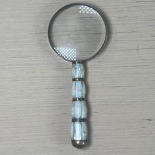 Vintage Brass Magnifying Glass Mother of Pearl Handle Desk Decor Collectible