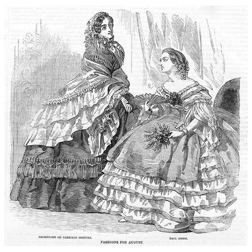 FASHION Ladies Fashions for August - Antique Print 1858
