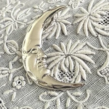 Vintage Art Deco Style Cresent Man in the Moon Sterling Silver Pendant BOHO