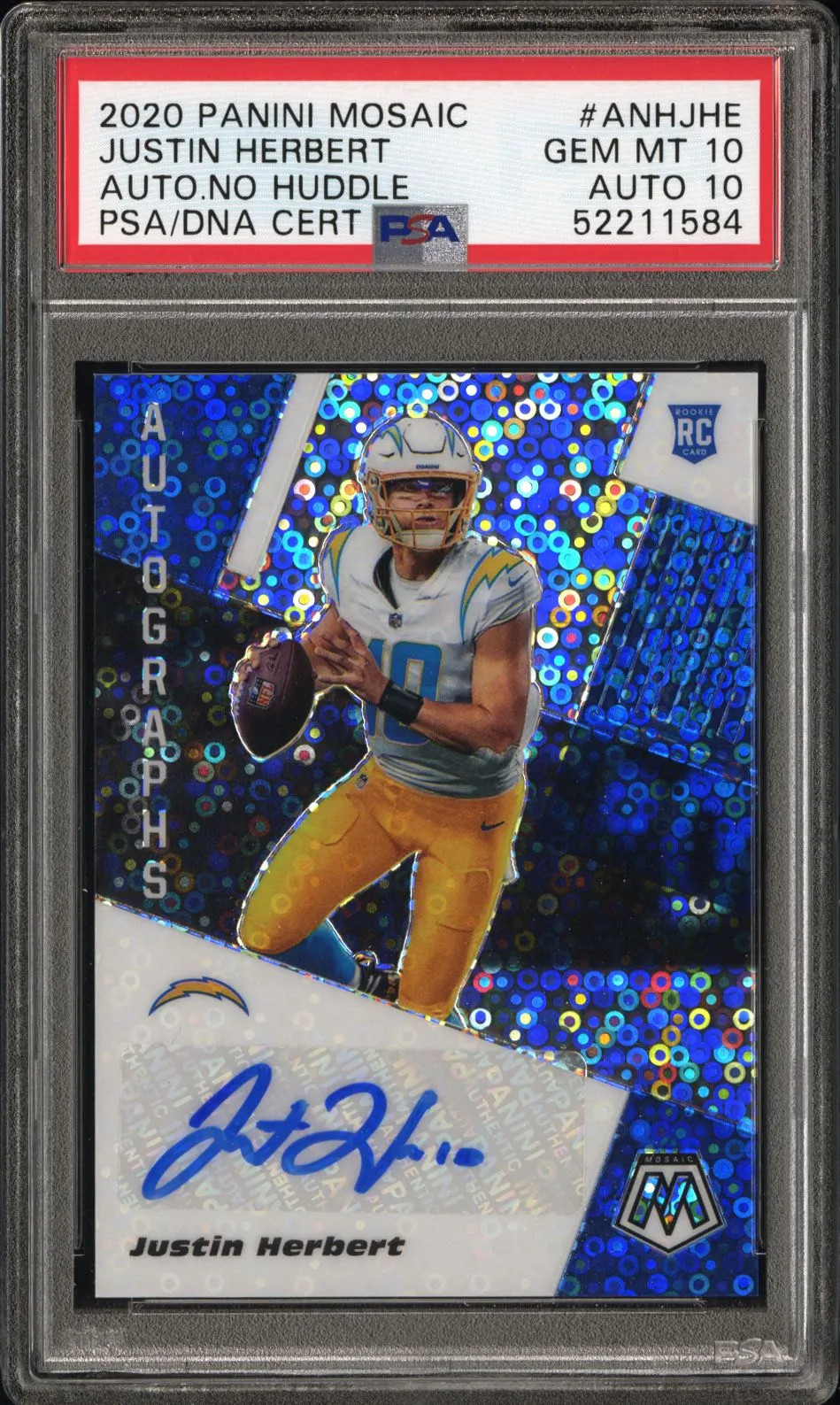 Justin Herbert 2020 Mosaic No Huddle Auto PSA 10 Auto 10