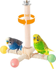 Rotating Bird Perches Toy, Interactive Spinning Parrot Parakeet Toys, Wooden Exe