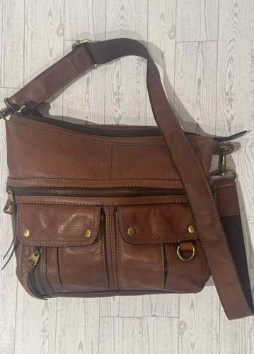 Fossil Morgan Traveler Brown Pebbled Leather Should Bag Crossbody With Pockets
