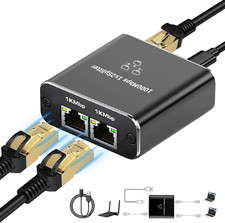 Gigabit Ethernet Splitter 1 to 2 High Speed, 1000Mbps Internet Splitter 1 in 2 O