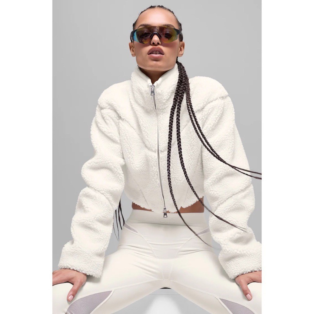Alo Yoga Sherpa Cropped Slope Side Jacket Ivory S | eBay