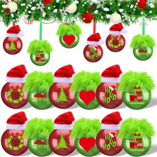 12 Set Lime Green Furry Christmas Ball Ornaments 2.4" Green Monster Hanging Orna