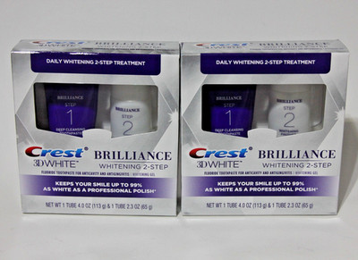 LOT (2) CREST 3D WHITE BRILLIANCE 2-STEP KIT TOOTHPASTE WHITENING GEL 10/26