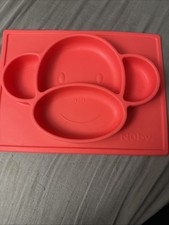 Nuby Monkey Suction Divided Silicone Baby Toddler Plate Placemat Red