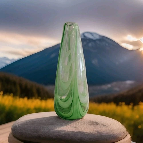 VINTAGE Murano Art Glass 16" Cobalt LIME Green White Swirl Glass Vase HandBlown