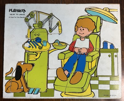 Vintage Playskool Wooden Puzzle - A Visit To The Dentist (15 Pieces) 163-03