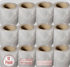 Stretch Wrap Plastic Banding Hand Films 5" x 1000 Feet With Handle 12 Rolls 
