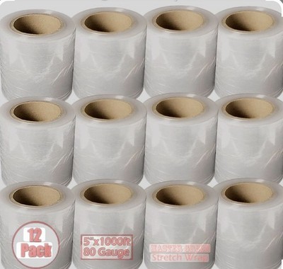 Stretch Wrap Plastic Banding Hand Films 5'' x 1000 Feet (W/ 1Handle 12 Rolls G)