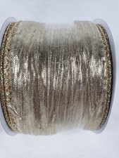 NEW Holiday Wired Edge RIBBON 2.5" x 20' Gold Shiny Fabric Spool
