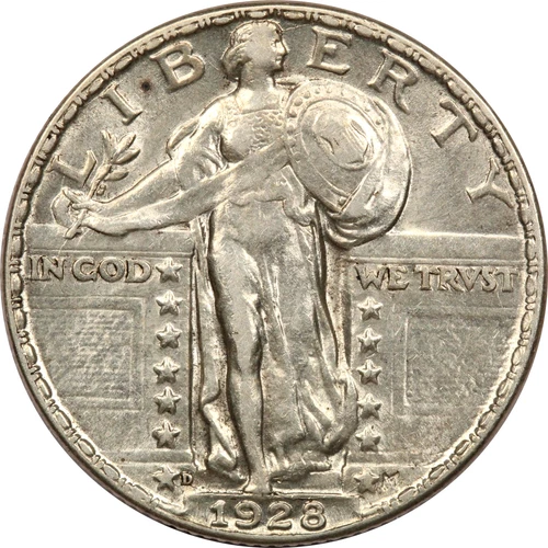 1928-D Standing Liberty Quarter 25C, About Uncirculated AU