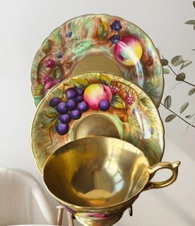 Aynsley Orchard Gold/Fruit Trio Signed N Brunt 22ct Gold