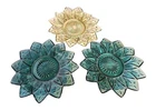 Set of 3 Federal Glass Petal Teal & Amber 6-1/2" Plates