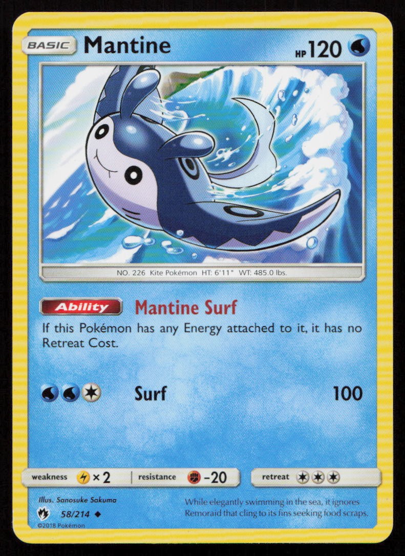 Mantine 58/214 Uncommon Lost Thunder Pokemon Lightly Played