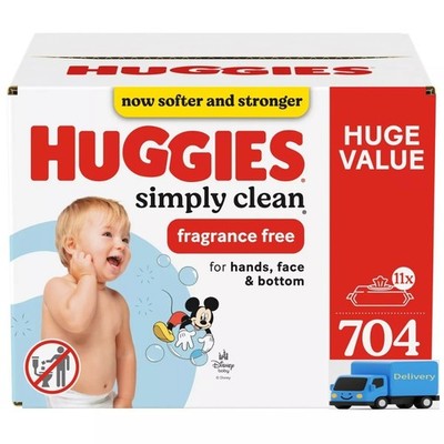 Huggies Simply Clean Unscented Baby Diaper Wipes, 11 Flip-Top Packs (704  Wipes